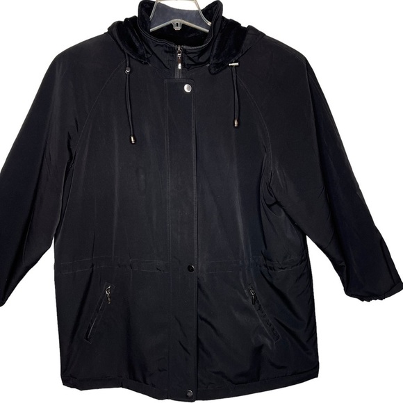 Liz Claiborne Insulated Trench Coat Black Size 2X Detachable Hood All Weather - Picture 1 of 14